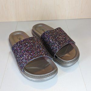 Forever Women Stylish Summer Glitter Platform Slides - Purple - Size 8.5